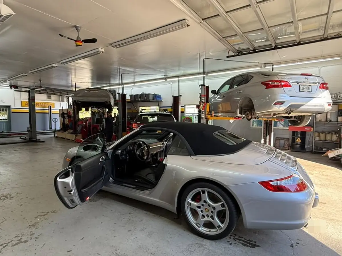 Porsche 911 in the service bay